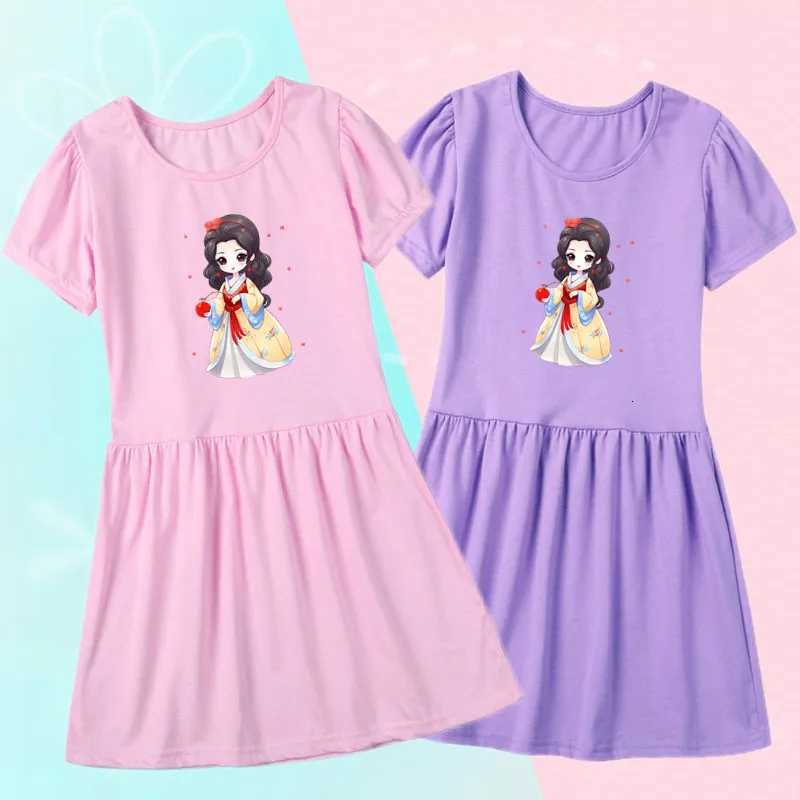 Girls Fashion Short Sleeve Dresses Cute Cat Print Princess Dress New Kids Summer 3-14Y Birthday Clothes W250811