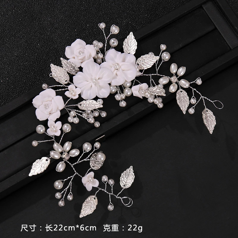 Bride Ceramic Flowers Wedding Headband with Crystal Pearls Bridal Hairband Womens Hairpin Stylish Headpiece Hair Jewelry Access 250804