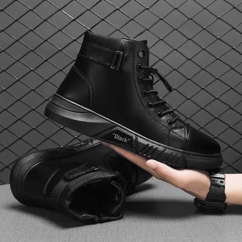 Mens Boots British Casual Platform Leather Boots for Men Black Motorcycle Boots Winter Comfortable Keep Warm Men Ankle Shoes W250811
