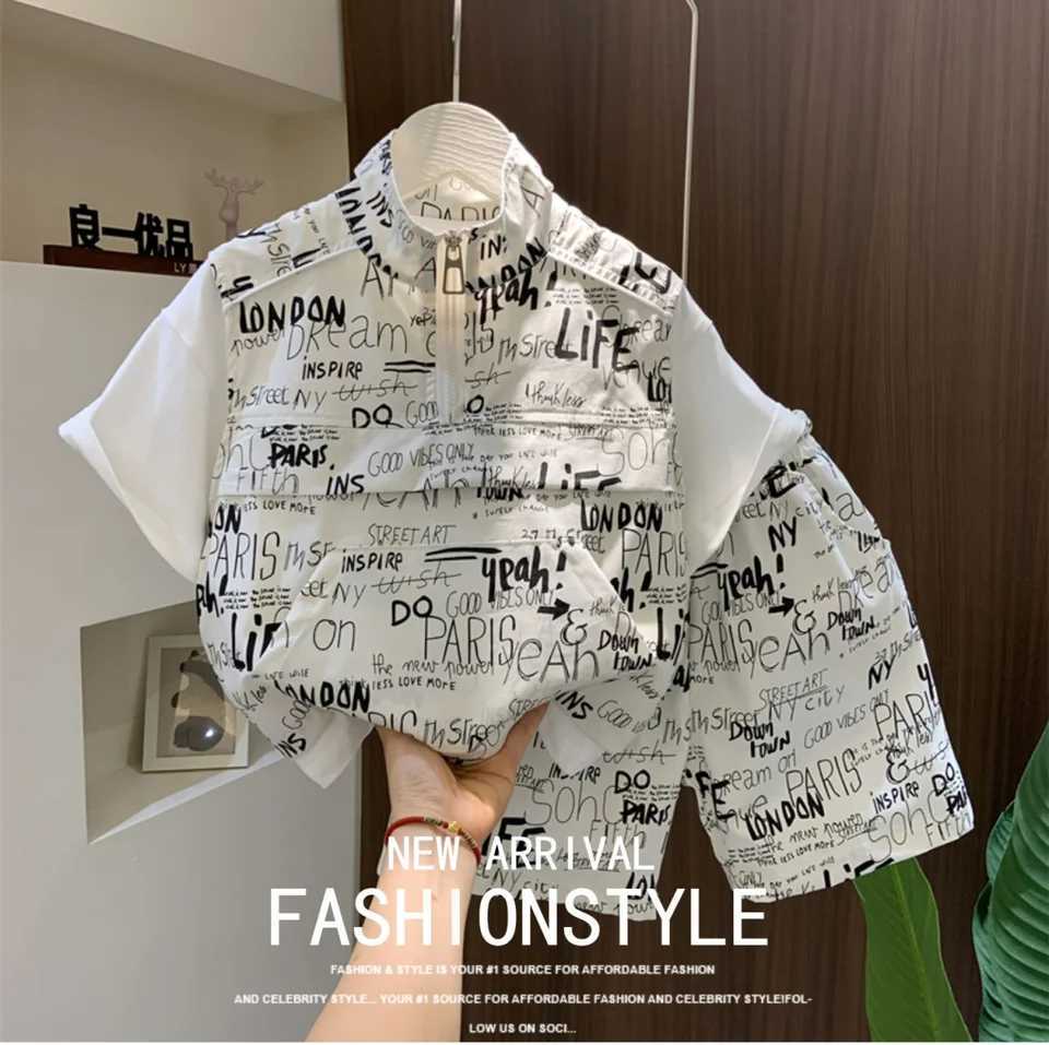 2024 New Korean Edition Boys Summer Clothing Set Childrens Wear Boys and Babies Short Sleeve T-shirt and Shorts Set Z250811