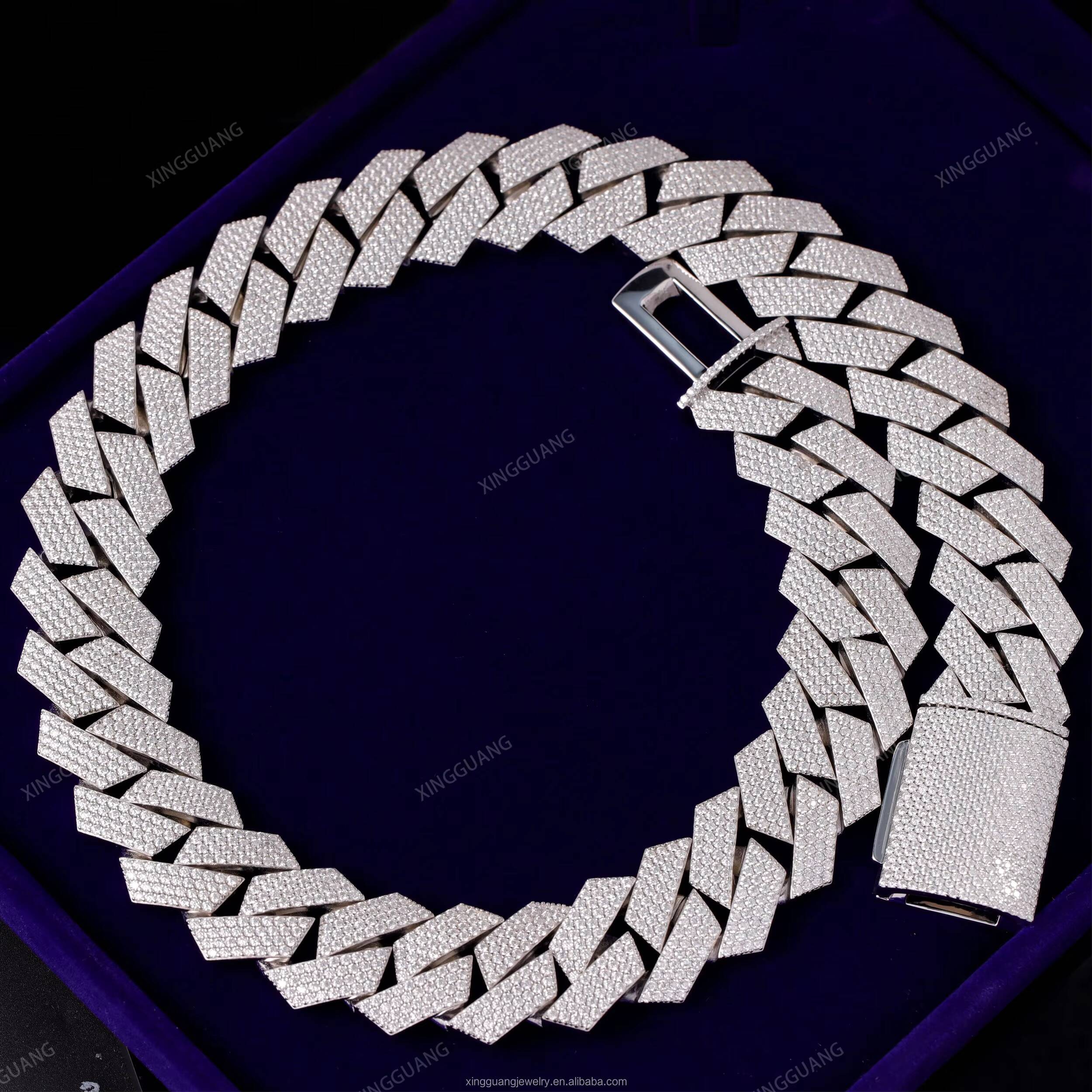 2025High Quality 100% Pass Diamond Tester Moissanite Cuban Chain 24mm S925 Silver Hip Hop Iced Out Diamond Cuban Link Chain Jewelry