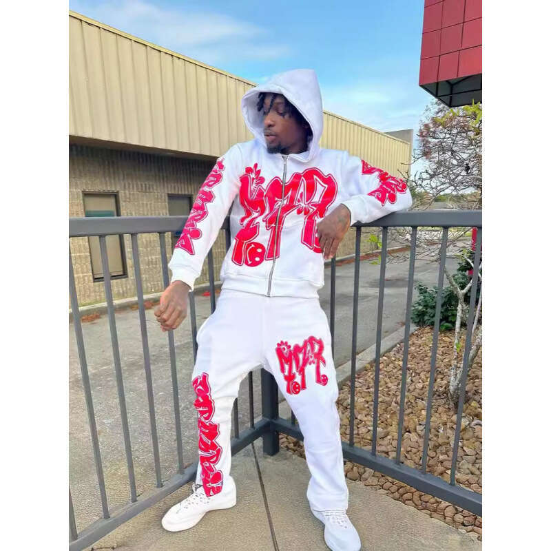 Trendy 2024 Autumn Winter New High Printed Hooded Hip Hop Street Style Casual Sweatshirt Set