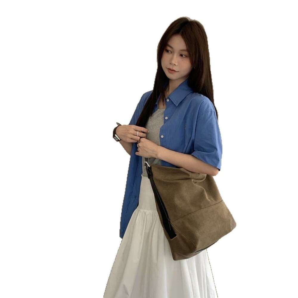 New Korean Style Large Capacity Canvas Tote Casual Commuting Versatile Single Shoulder Niche Genuine Leather Women's Bag designer bag B5