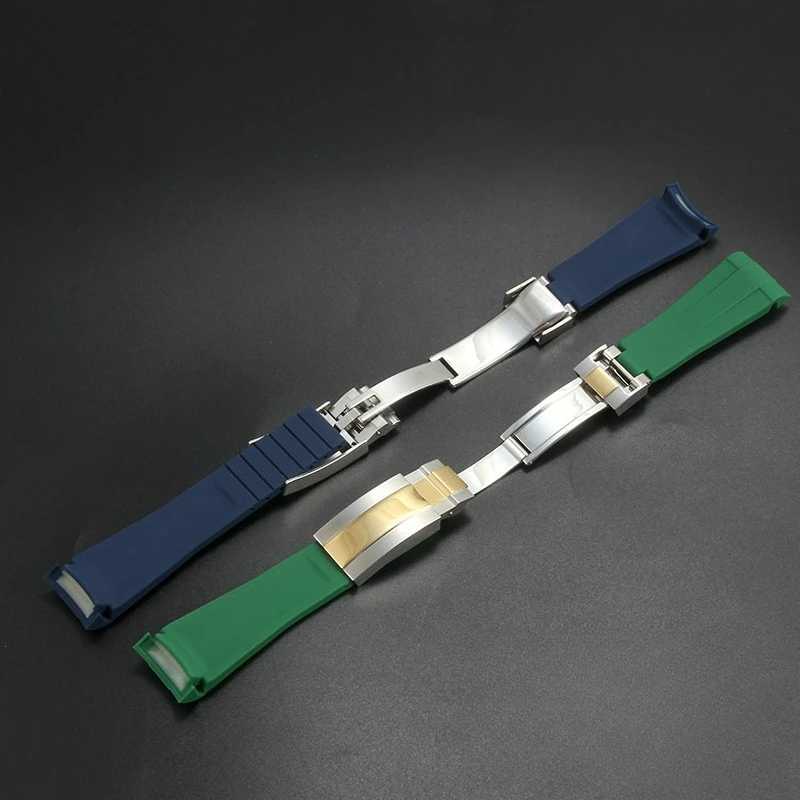 High Quality Black Green Red Blue White Colored Style Silicone Watchband Curved Interface for Rolex Datejust Submariner Strap W250811