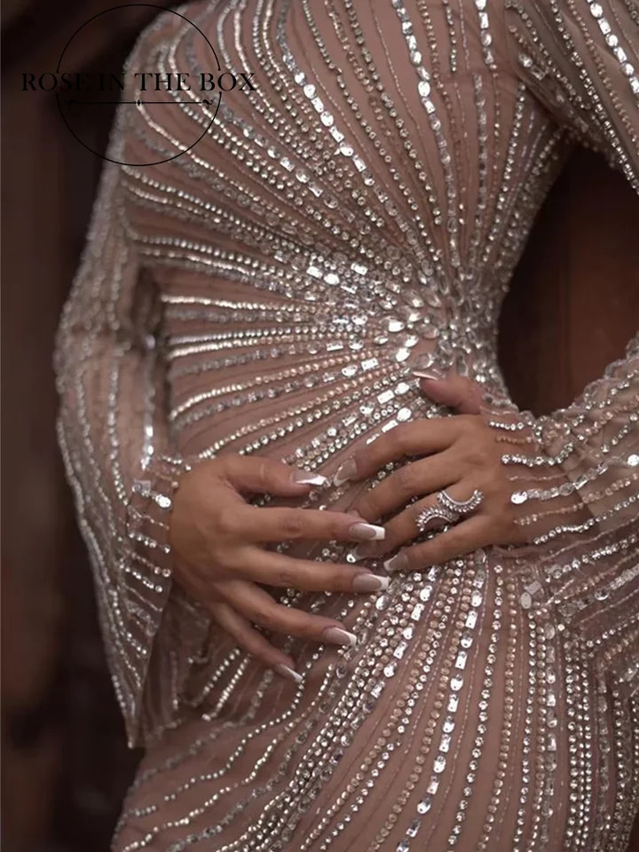 Saudi Arabia y Long Sleeve Evening Dresses Beaded Mermaid Muslim Party Dress Customized Dubai Prom 250811