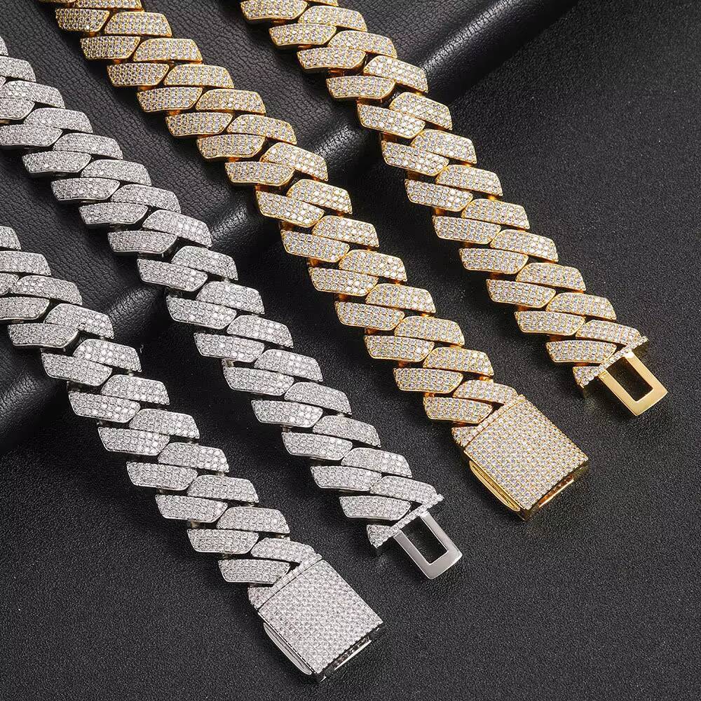 Men Hip Hop Jewelry 20mm Cuban Chain Necklace Gold Plated Iced Out Cz Prong Cuban Link Chain Necklace Diamond Cuban Chain