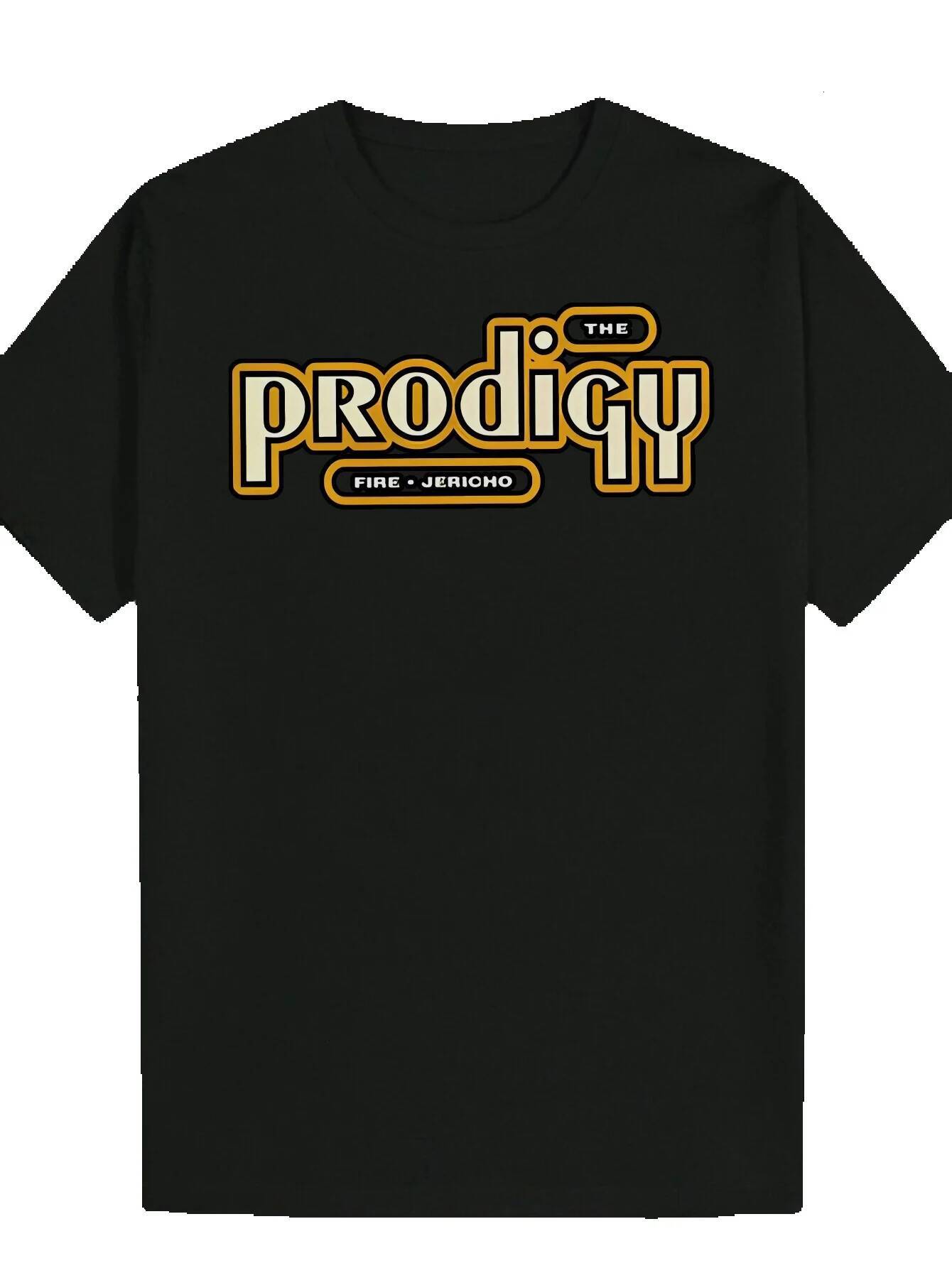 Men's Summer - 'The Prodigy' T-Shirt, Black Crew Neck with Yellow Font, Lightweight and Breathable, Suitable for Casual Wear, Music Fan
