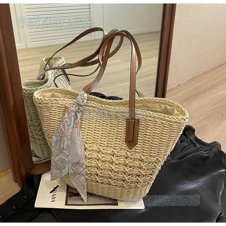 Woven Straw Bag Large Capacity 2025 Summer New Vacation Versatile Shoulder Basket Handheld Beach Bag H250809