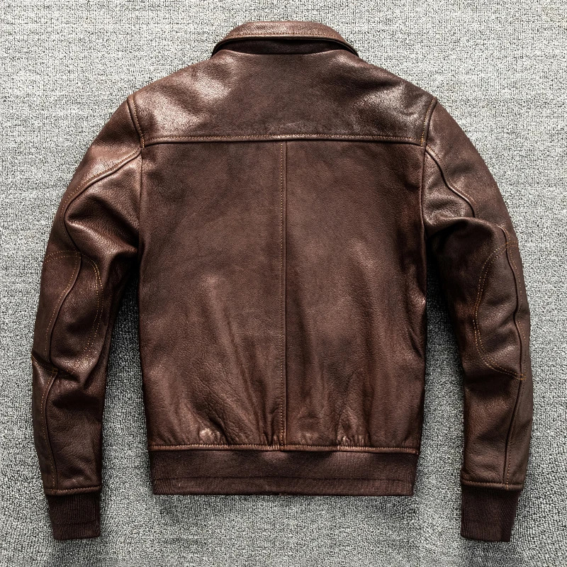 Head layer mixed sheepskin leather jacket mens G1 flight suit short slim fit 250811