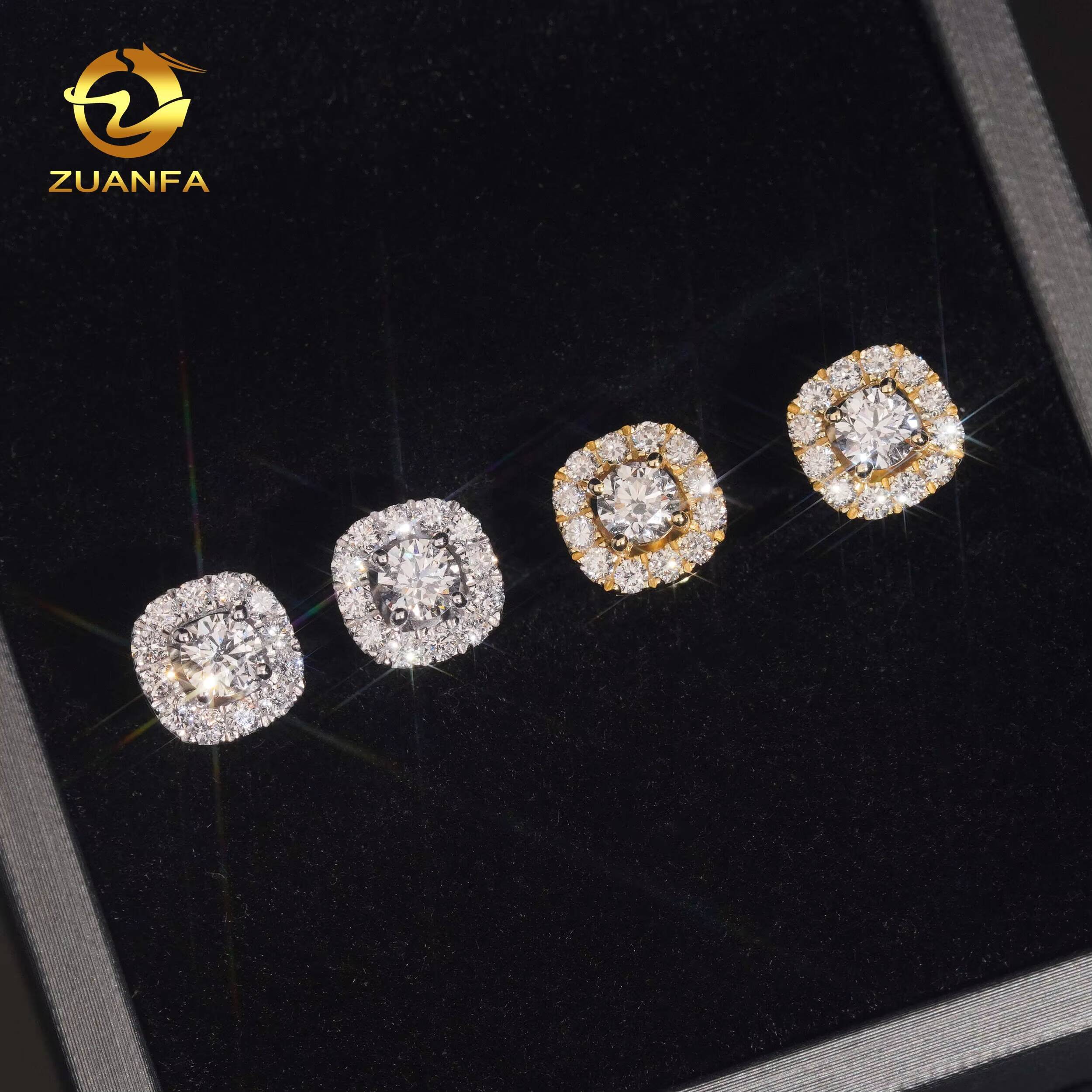 Sterling Silver 925 Luxury Jewelry Iced Out Hip Hop Screw Back Lab Grown Diamond HPHT Cluster Stud Earrings