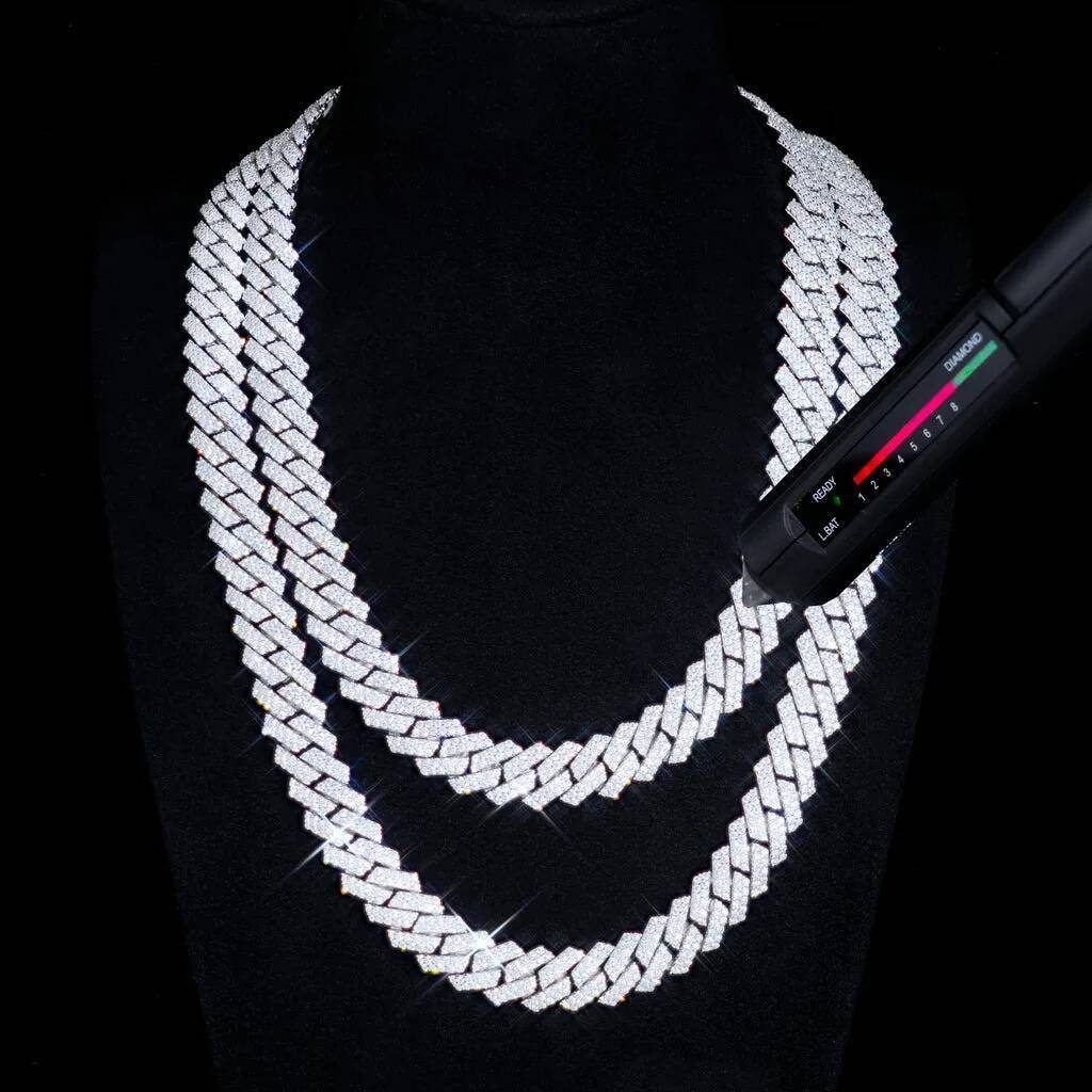 S925 VVS Moissanite 10MM Prong Cuban Link Chain Sterling Silver Pass Test Lab Diamond Necklace Valentines Day Gift For Him