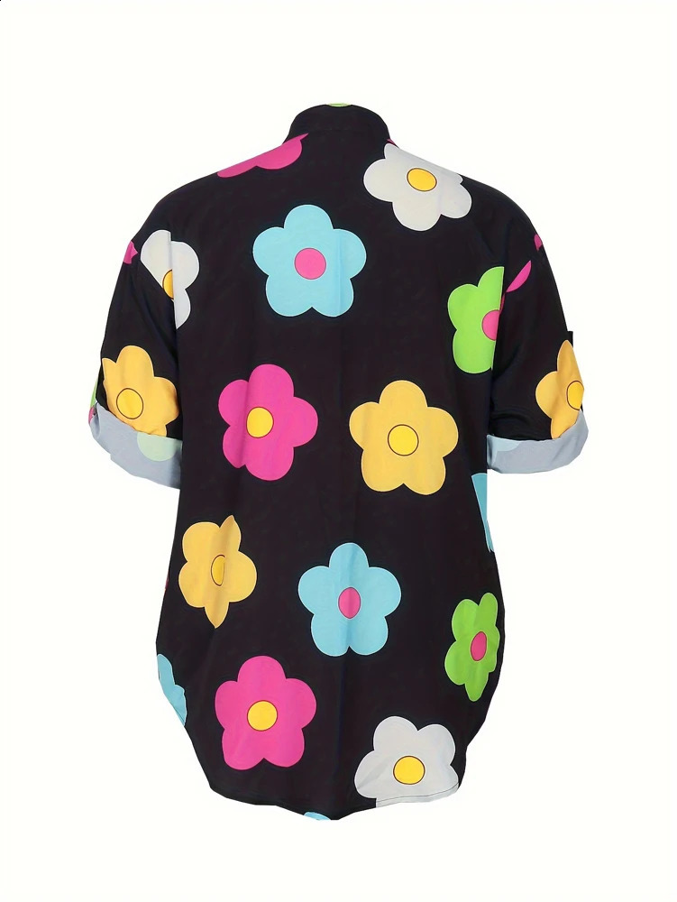 plus Size Floral Print Knitted Shirt Spring Summer Long Choice for Seasonal Transition 250808