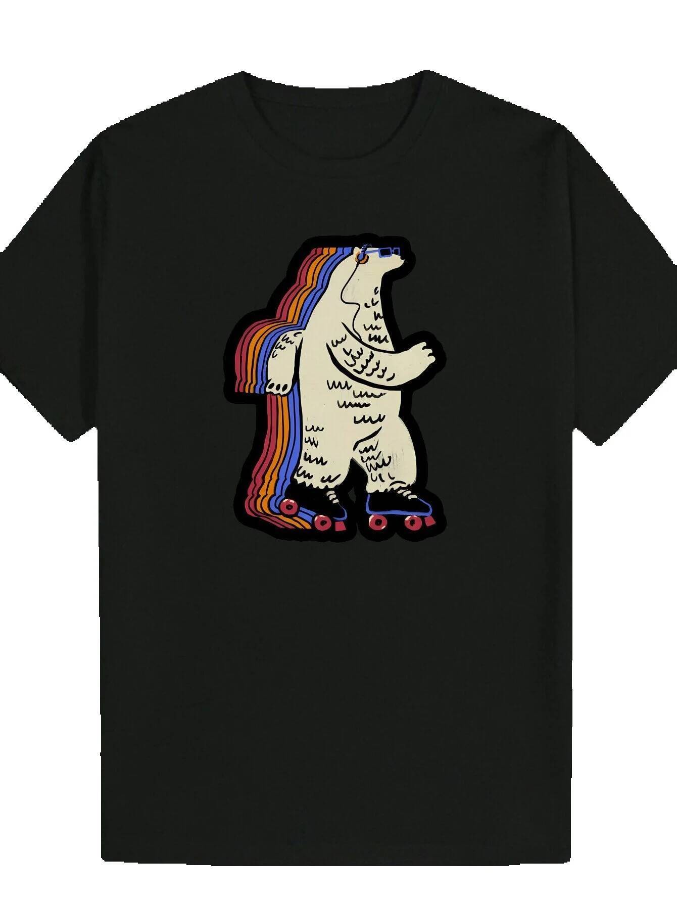 Men's Round Neck Polyester with Vibrant Ice Cream Cone Animal - Soft, Comfortable, Fashionable, Suitable for Casual Wear, Summer T-Shirt Playful 