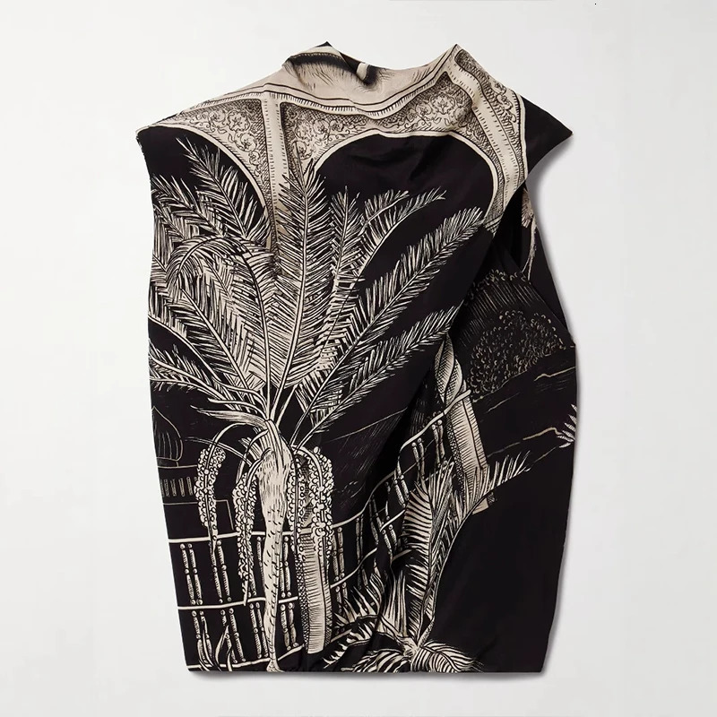 Womens O Neck Sleeveless Top Long Skirt Summer Suit Bohemian Pocket Satin Casual Outfit Leaf Print Loose Beach Two Piece Set 250811