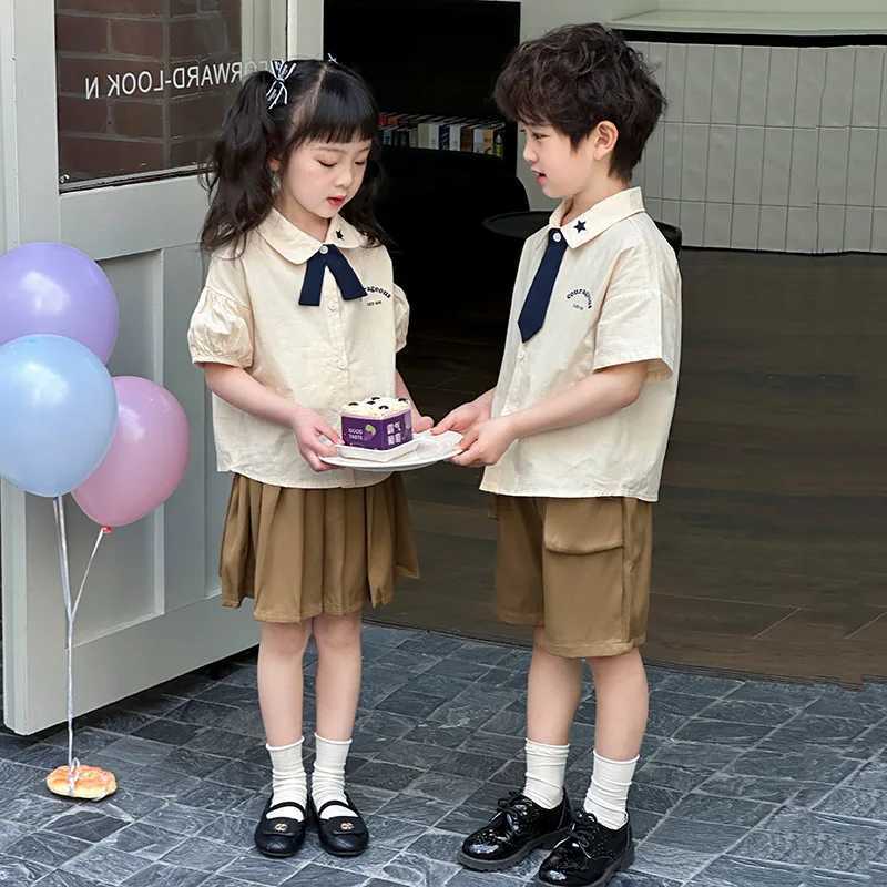 Preppy Set Summer Kids Girls Shirts Pleated Skirt Children Boys T-shirts Solid Shorts Suit 2-10 Years Matching Outfits Z250811
