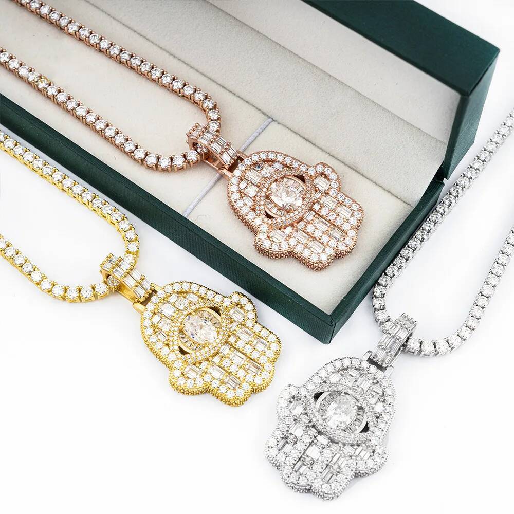 New Full Moissanite Palm Hip-Hop Pendant for Men 925 Sterling Sliver Jewelry Mens Moissanite Diamond Hand Pendant without Chain