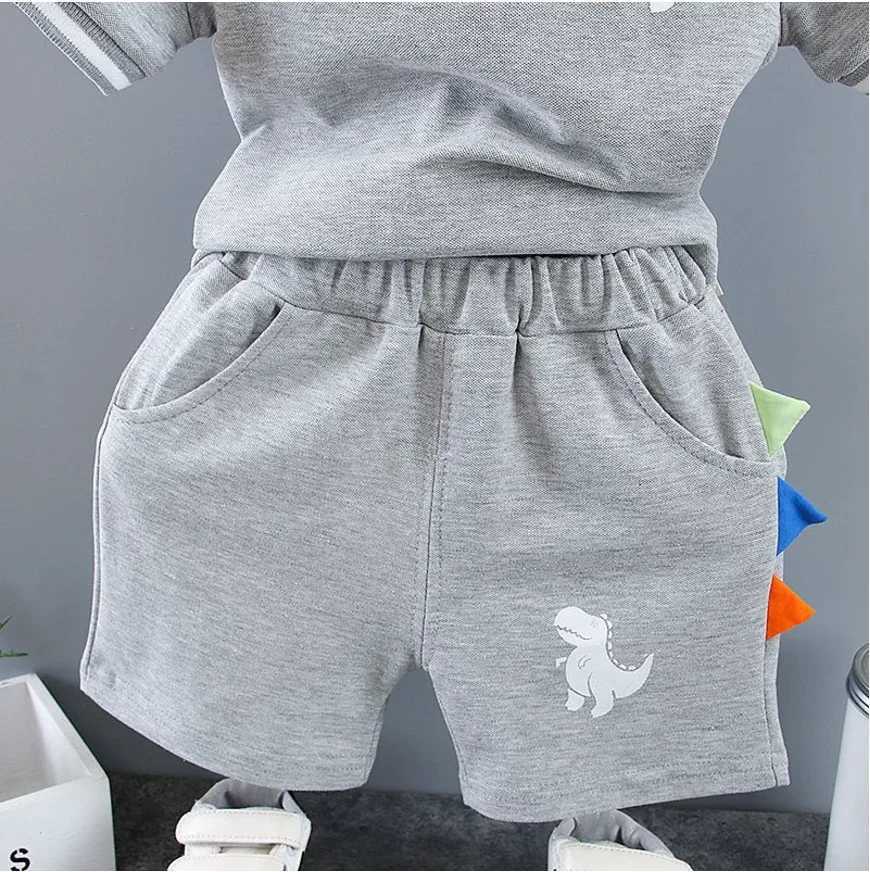 Infant Baby Boy Sets Summer Clothing Casual Sport Suit Polo Shirt + Shorts 2-Piece Set Boys Kids Gray Dinosaur Print Tracksuit Z250811