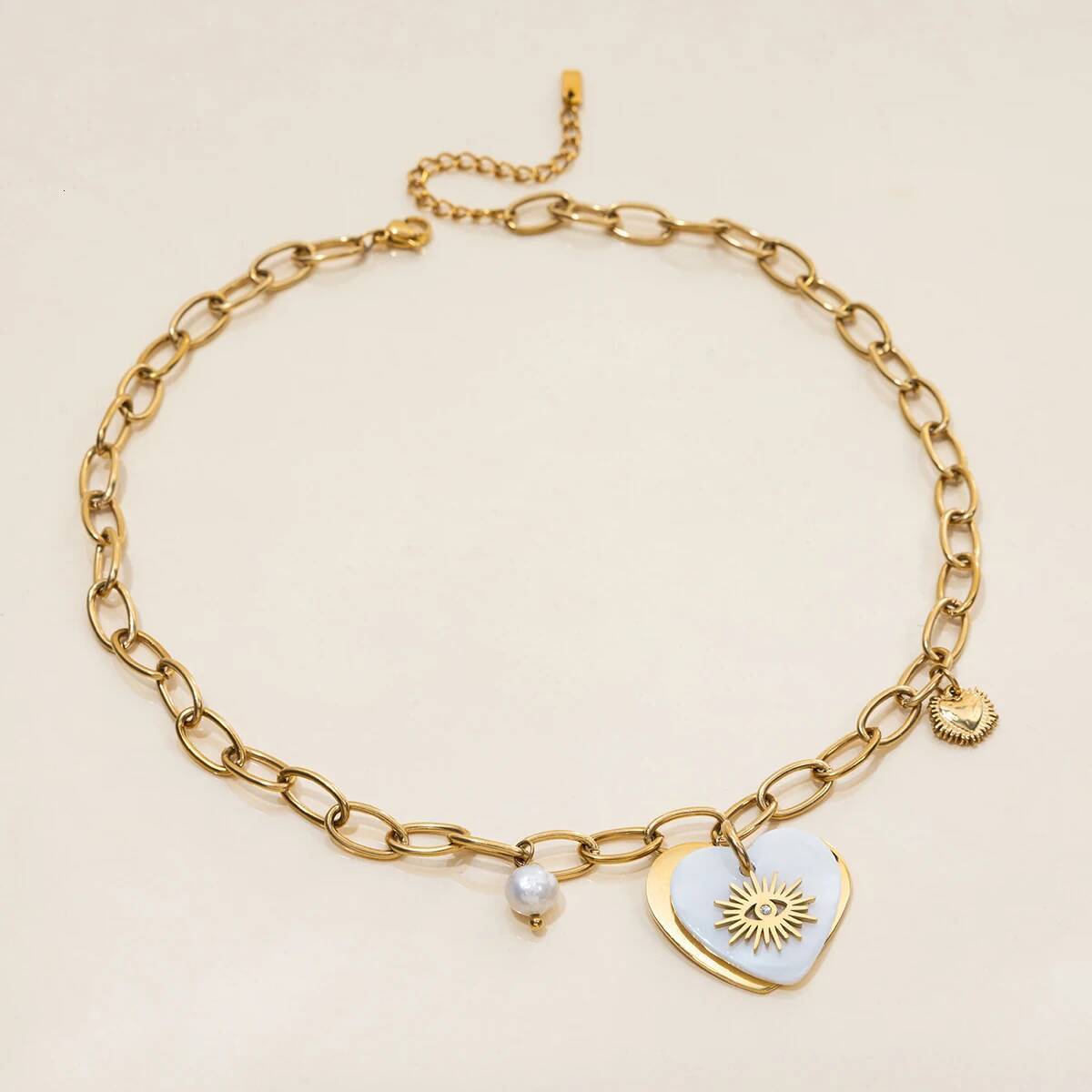 Zora Shell Heart Pendant Necklace Gold-plated Stainless Steel Freshwater Pearl Decoration Women's Fashion Jewelry for Daily