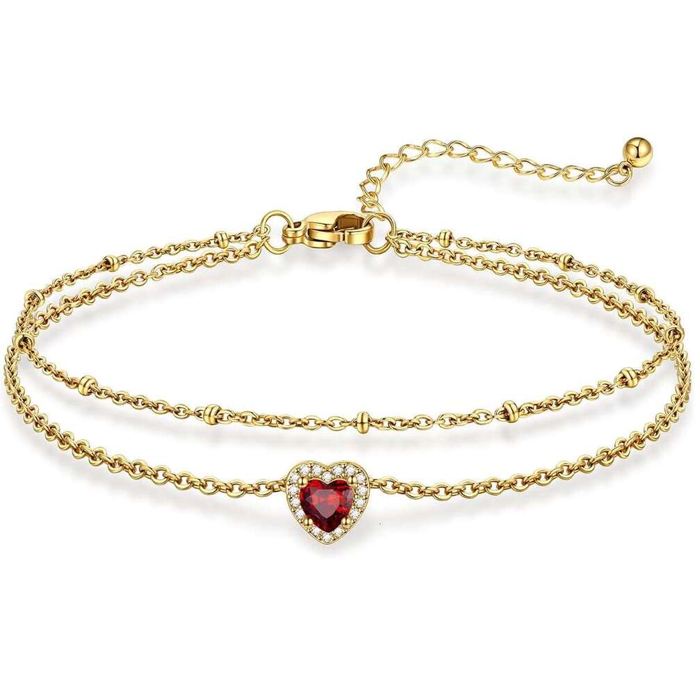 Stainless Steel Anklets Women with Birthstone - Adjustable Gold Ankle Bracelets for Beach Weddings, Summer Vacations & Pool Parties (8.5"+2"