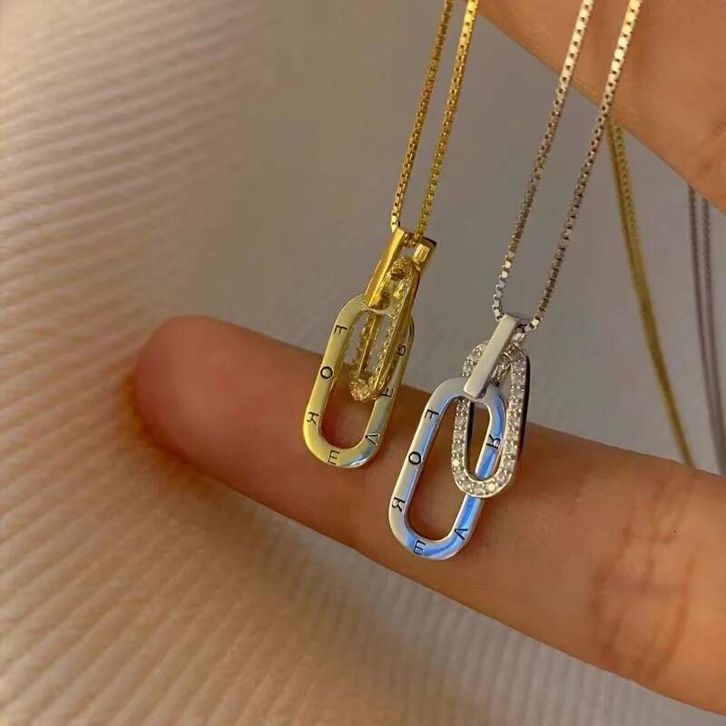 Brand New Sterling Sier Necklace Geometric Shape Pendant Shiny Clavicle Chain for Women's Fine Jewelry