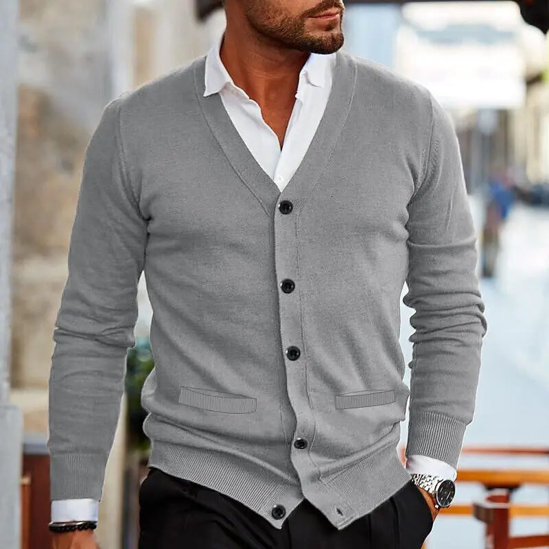 Mens Vneck casual cardigan simple warm slim fit knitted sweatersuitable for spring and autumn seasons 250809