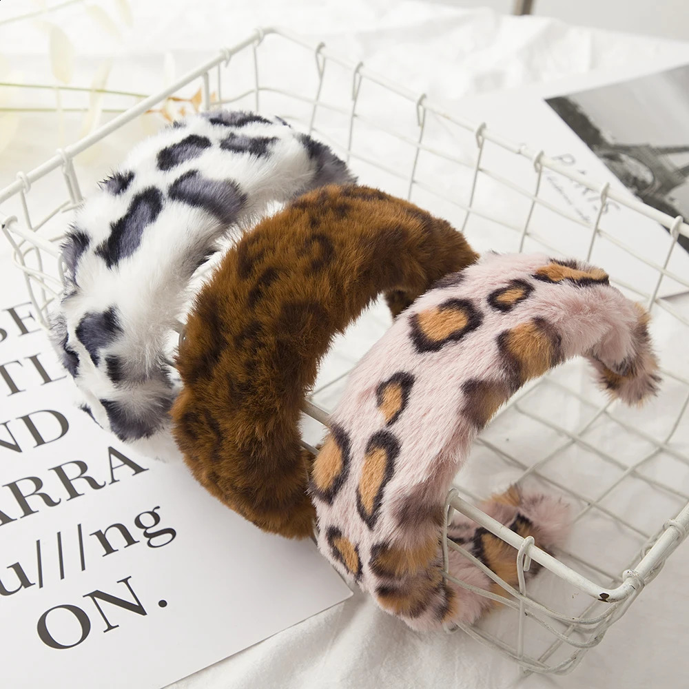 Leopard Velvet Headbands Plush Wide Women Solids Hair Hoop Bands Winter Girls Dress Elastic Hairbands Hair Accessories Headwear 250805