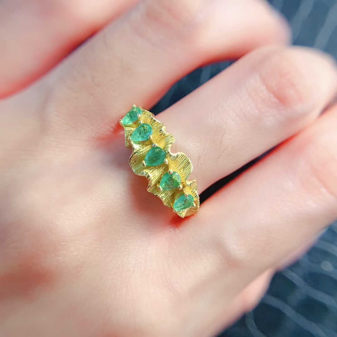 925 Silver designer Emerald Ring 3mm*4mm Natural Emerald silver Ring with 18K gold plating birthday gift for wife