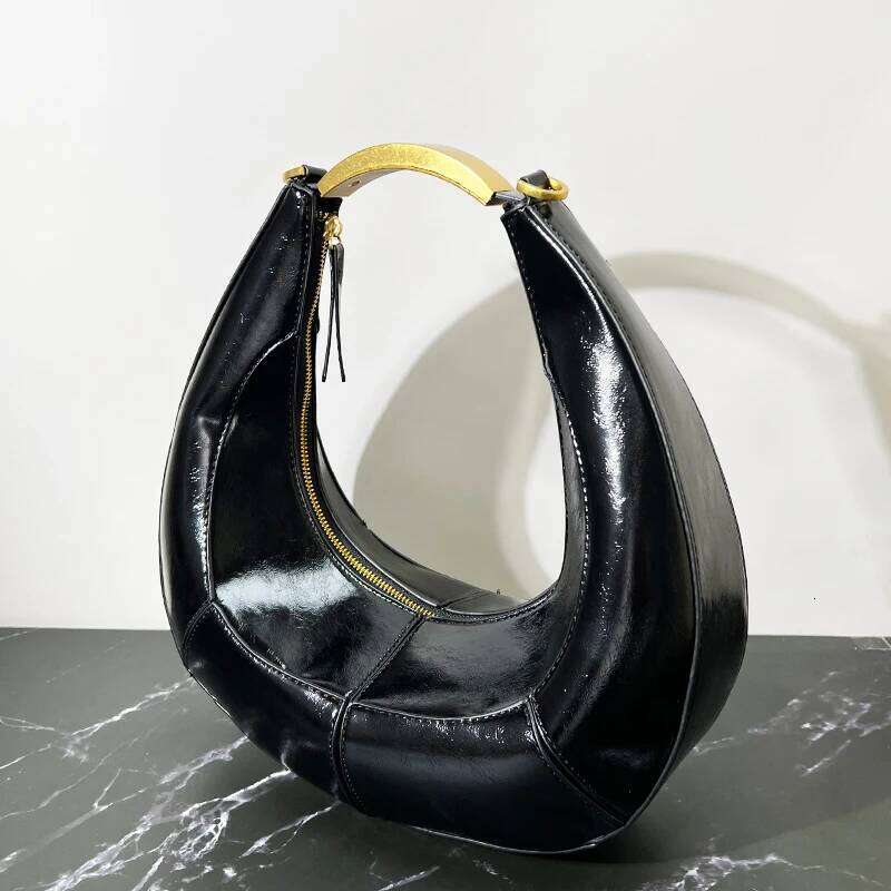 Vintage Half Moon Bags For Women Designer Handbags Purses 2025 New In PU Splicing Design Sequined Small Underarm Shoulder