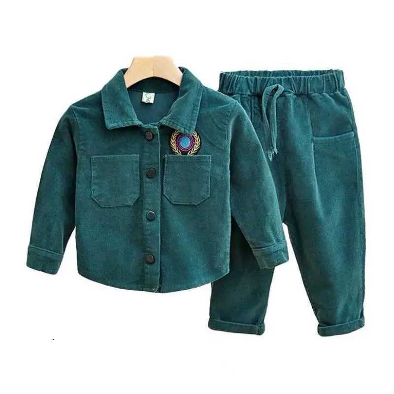 Childrens Set 2024 New Spring Autumn Boys Girls Korean Edition Fashion Corduroy Solid Color Polo Shirt+Pants Sports Set 0-4Y Z250811