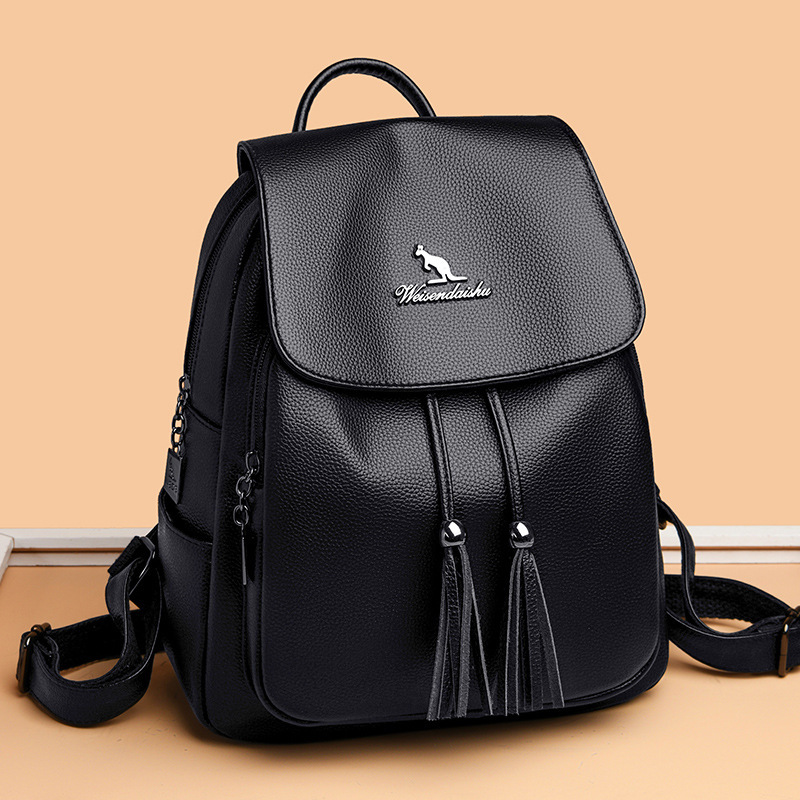 Fashion Tassel for Women 2025 New Versatile Large Capacity Soft Leather Student School Bag Commuter Travel Backpack ddmymoon
