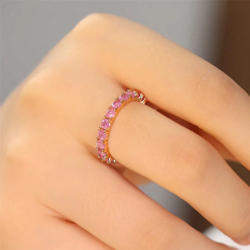 Cute Female Crystal Pink Stone Engagement Ring Vintage Gold Color Wedding Jewelry For Women 250807