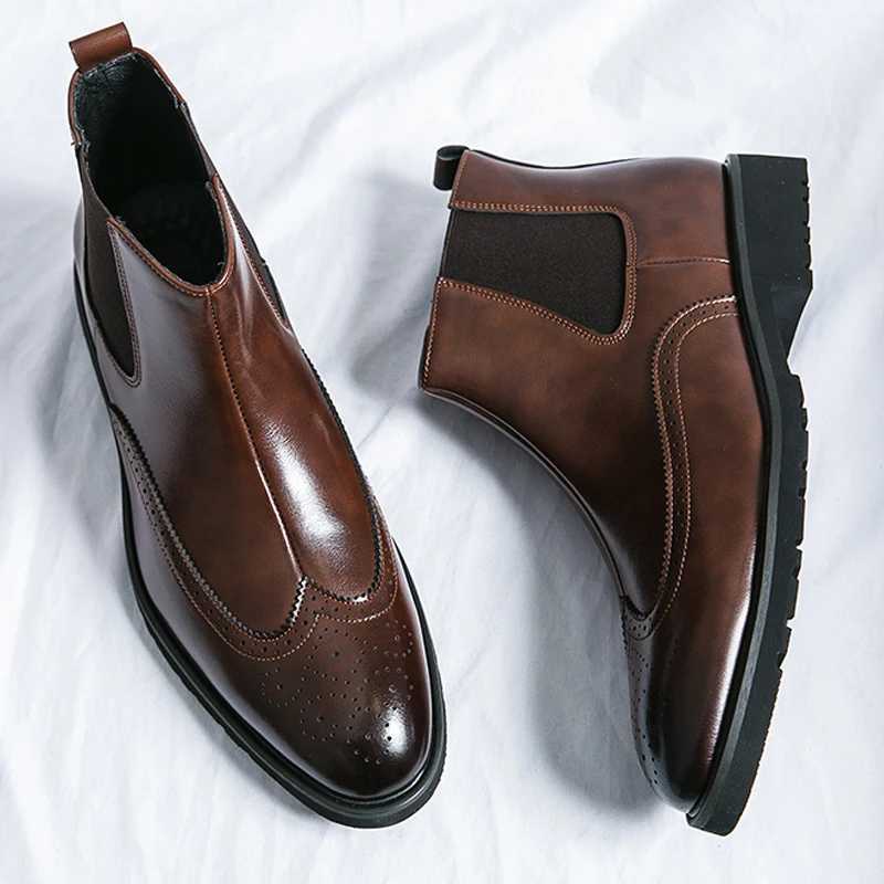 Brown Black Chelsea Ankle Formal Boots for Men Business Designer Handmade Mens Short Round Toe Slip-On Shoes Boots Free Shipping W250811