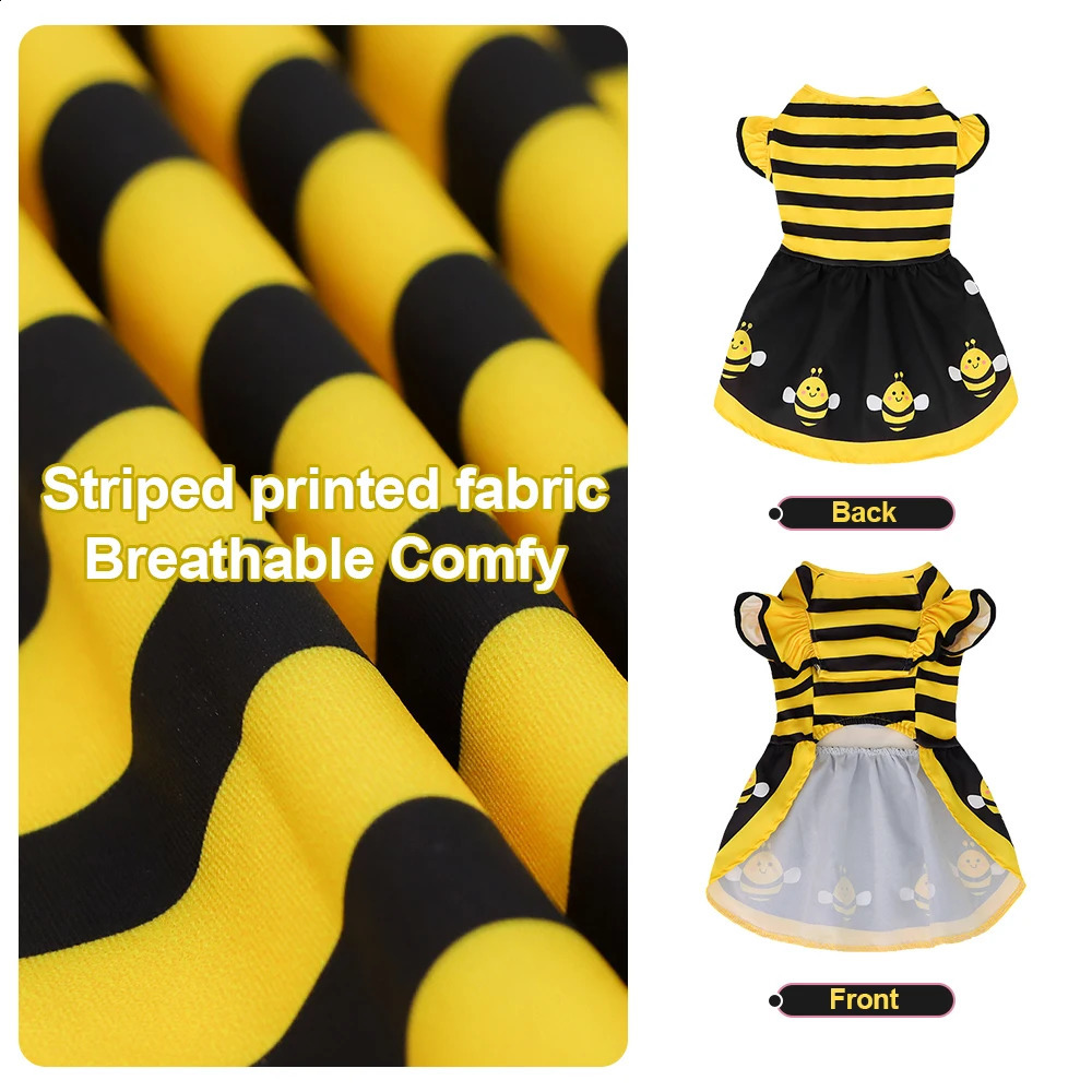 Dog Dress Cute Bee Pet Bee Costumes Yellow Cartoon Bumble Bee Stripes Dog Kitten Cat Puppy Pet Apparel for Party Halloween 250806