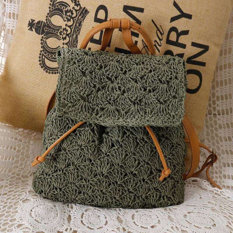 Casual Hollow Straw Backpacks Women Wicker Woven Back Packs Summer Beach Rattan Bag Vinatge Travel Bali Bags for lady 2021