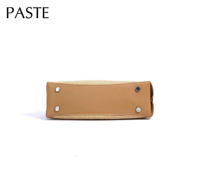 Leisure Handmade Woven Grass Weaving Summer Beach Tote Bag All-match Straw+ Split Leather Long-handle Women Handbag Hit-color