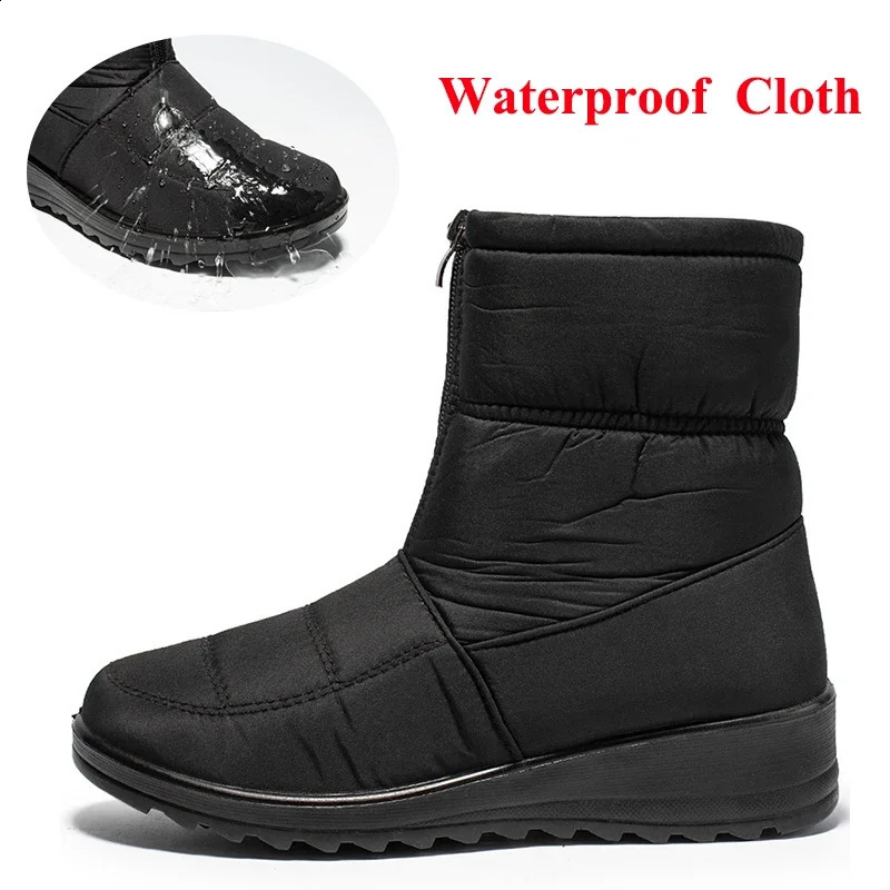 Waterproof Snow Boots for Women 2025 Winter Warm Plush Ankle Booties Front Zipper Non Slip Cotton Padded Shoes Woman Size 44 250805