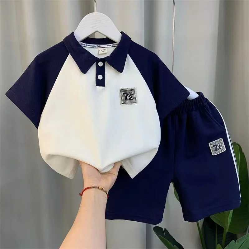 Boys Summer Short Sleeve Fashion Set Kids Lapel Pullover Shirt+Shorts 2pcs Boutique Baby Clothes Children 1-9 Year Sport Set Z250811