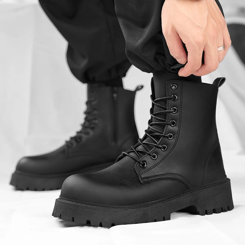 Couples casual boots four season mens and womens high top leather boots fashion thick soled non slip plus size outdoor boots 250805