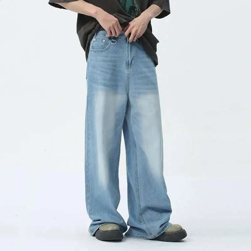 IEFB Vintage Camouflage Mens Jeans Fashion Washed Casual Wide Leg Denim Pants Autumn Winter Loose Male Trousers Old Blue 9C354 250805