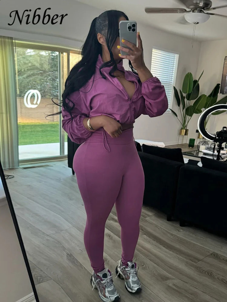 Nibber Autumn Women 2 Piece Set Casual Tracksuit Zipper Thin Drawstring JacketLeggings Matching Streetwear Sporty Suit 250806