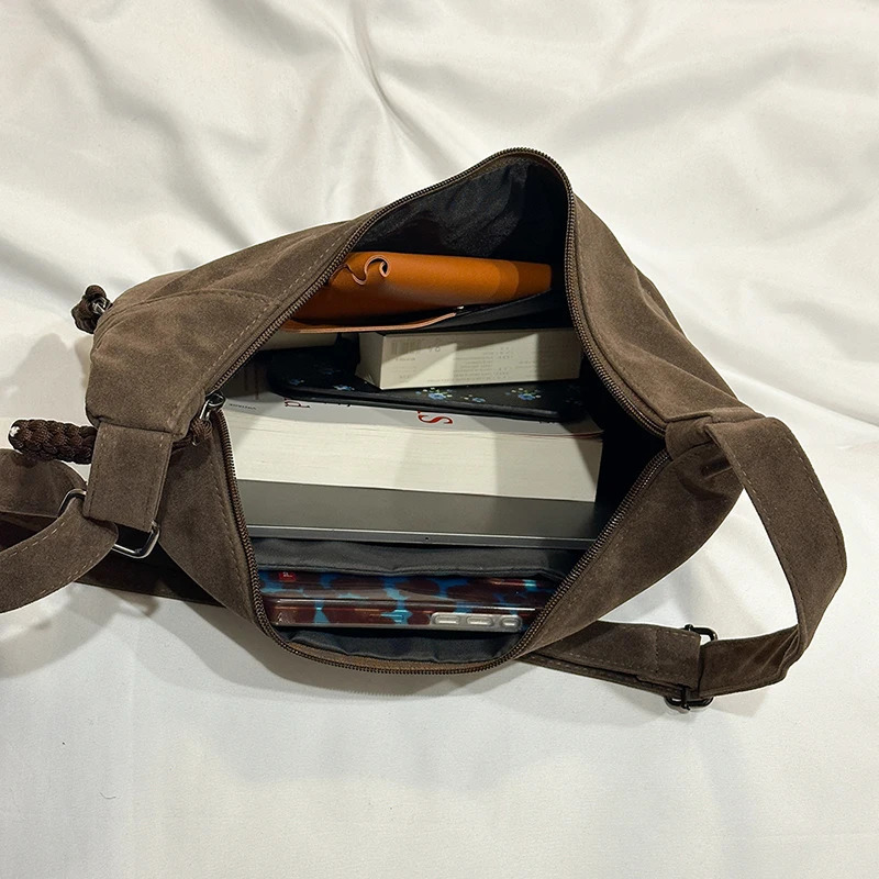 Retro Crossbody Messenger Bags For Women Faux Suede Pure Color Big Capacity Shoulder Hobo Bag Winter Latest Ladies Handbags 250811