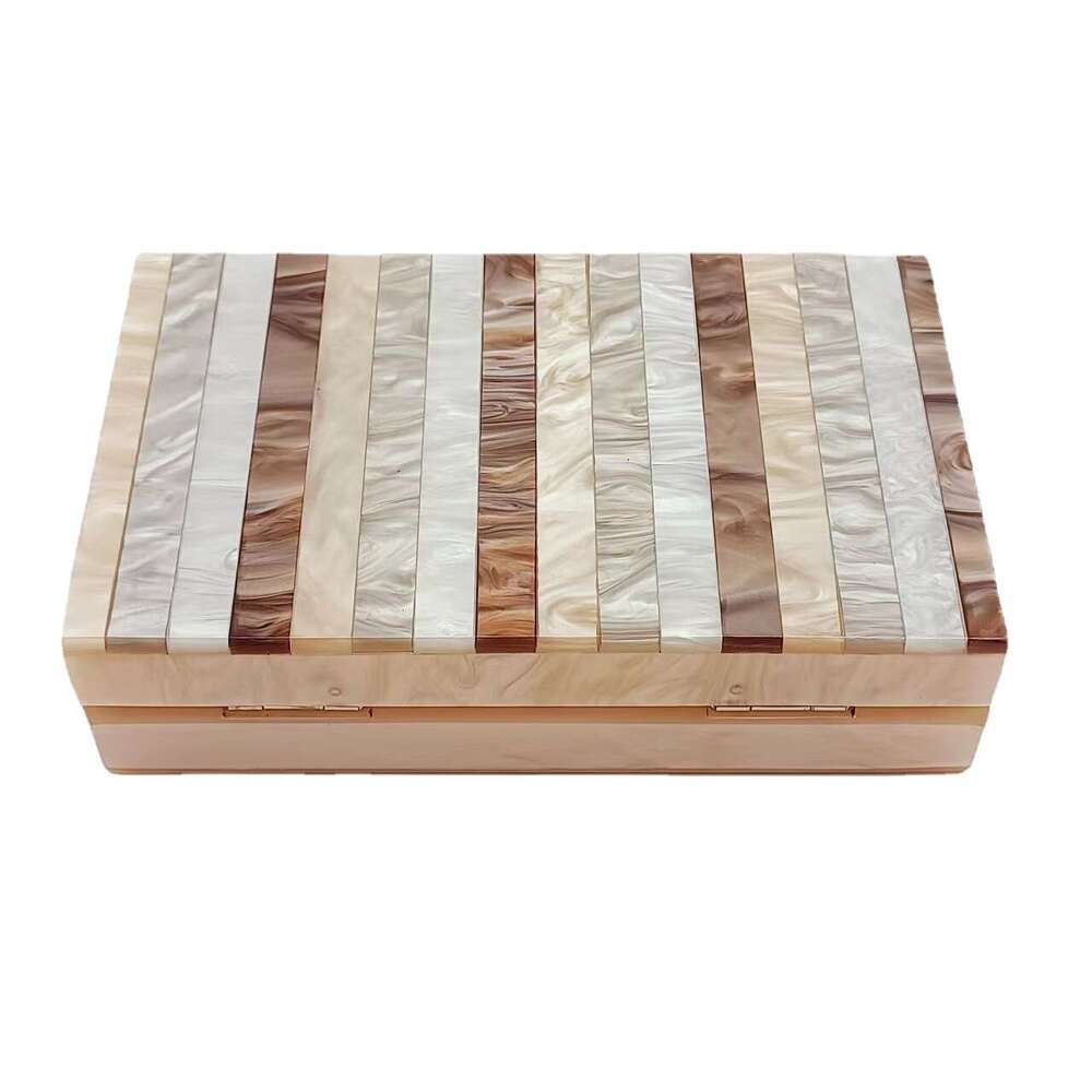 2023 Striped Champagne Color Spliced Acrylic Evening Single Shoulder Crossbody Handheld Small Bag