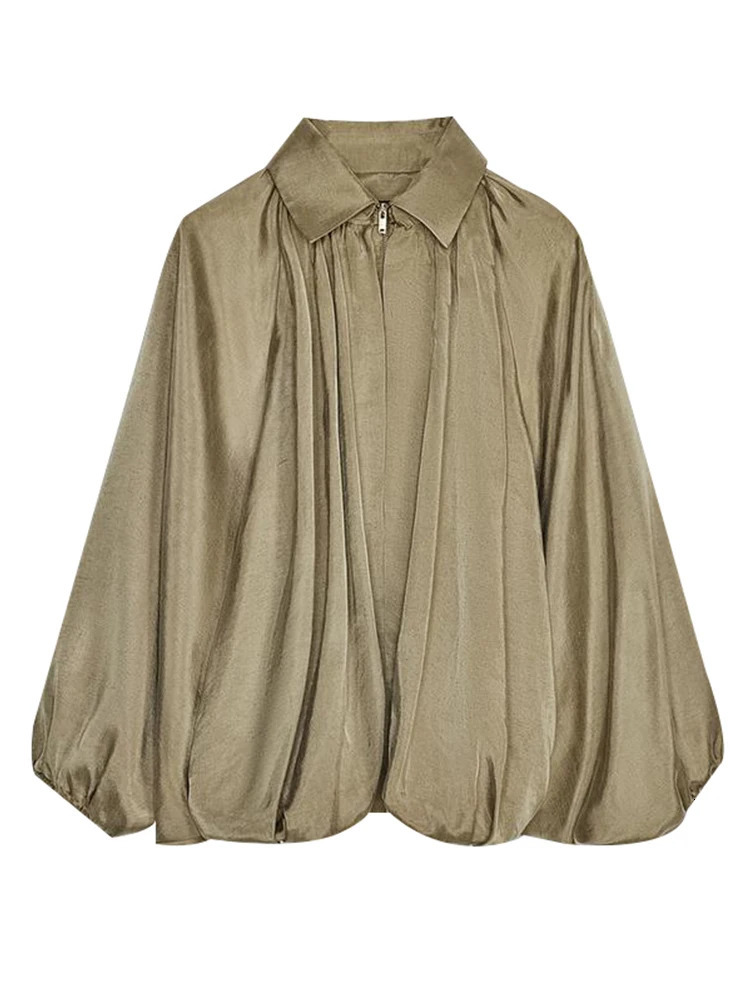 Street Loose Jackets Women Fashion Pleated Lapel Batwing Long Sleeve Female Coats 2025 Spring Summer Y2k Zipper Lady Outwears 250811