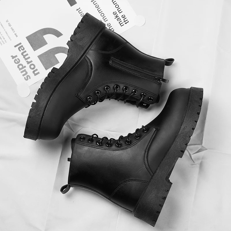 Couples casual boots four season mens and womens high top leather boots fashion thick soled non slip plus size outdoor boots 250805