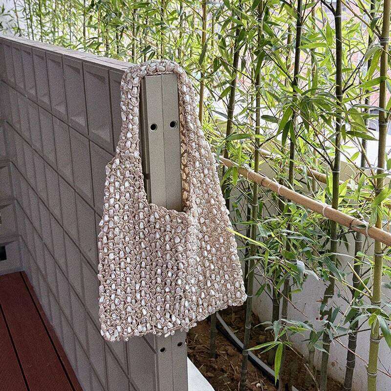 Fashion Versatile Pearl White Beading Handheld Women Summer New Style Light Single Shoulder Underarm Bag
