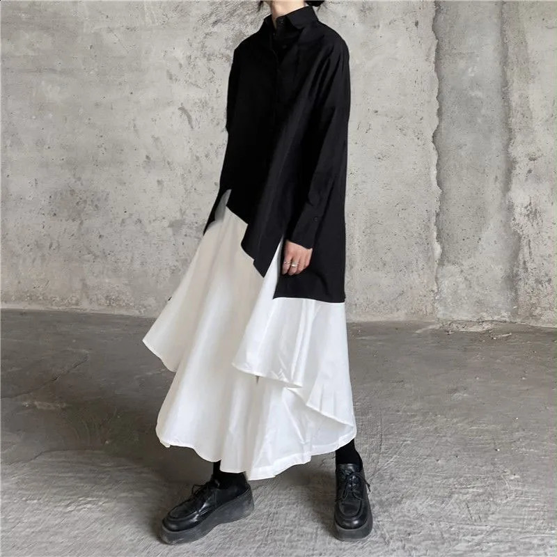 Women Skirts Gothic Irregular Skirts Pants Women High Waist White Black Long Skirts Female Pleated Skirts Culottes Women Clothes 250809