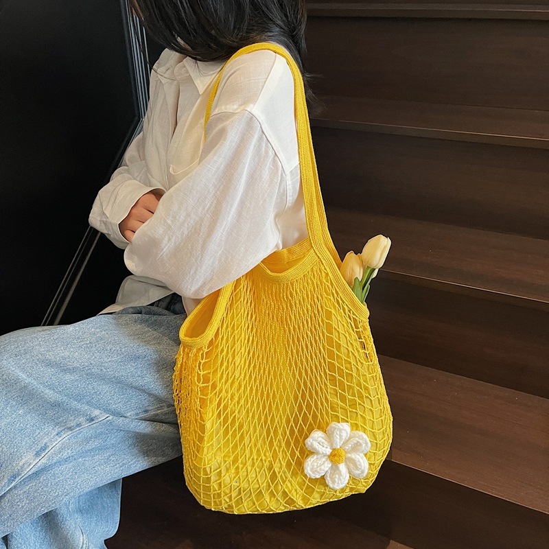 Woven Handbag Pure Canvas Market Shopping All Cotton Mesh Pouch Shoulder Lightweight Bag ddmymoon