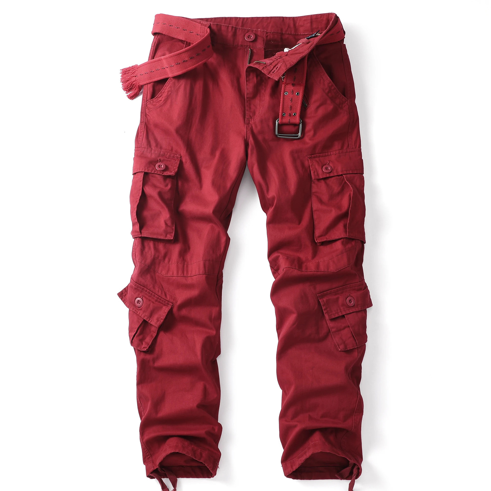 Mens Comfortable Cotton Cargo Pants | Versatile Beltless n with Secure Zip Fly 8 Storage Pockets Ideal for Casual 250809