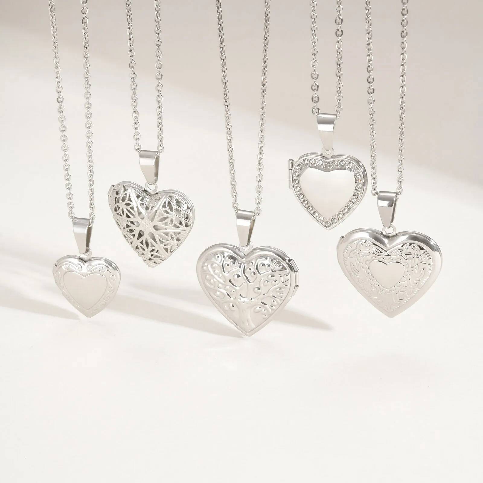 Vnox Never Fade Sier Color Stainless Steel Women Locket Pendant, Openable Heart Pendant Necklaces, Life Tree Floral Collar