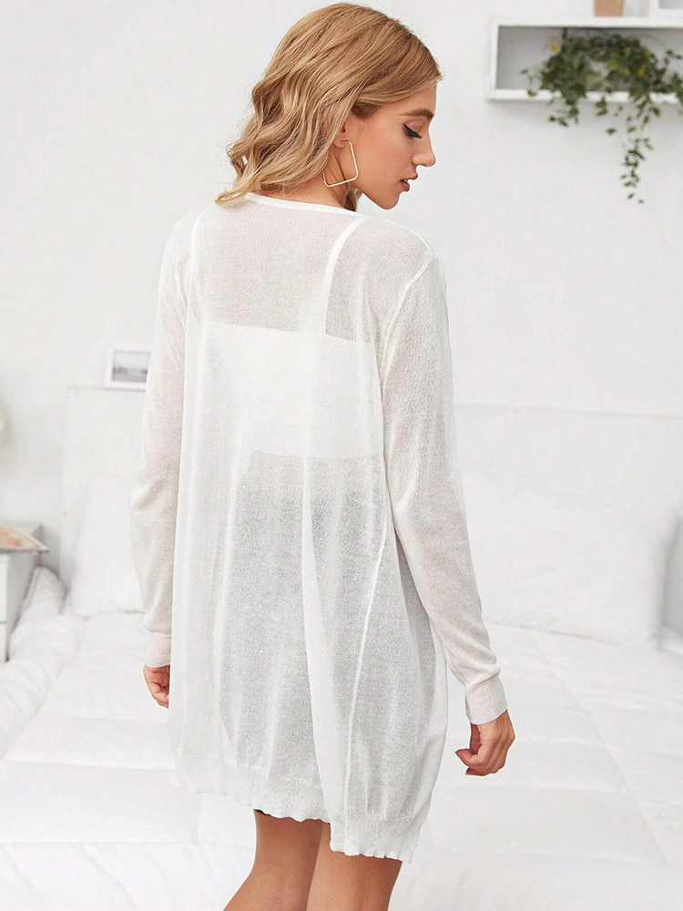 Solid color knitted cardigan for sun protection loose and versatile clothing for shade fashionable and elegant mid to long lengt